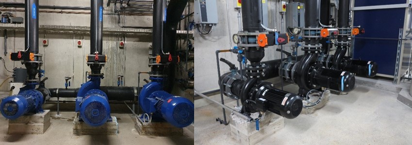 Alte Pumpen auf dem linken Bild, neue Pumpen auf dem rechten Bild.